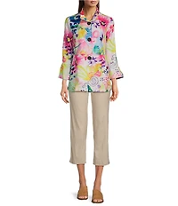 Ali Miles Petite Size Woven Abstract Wire Collar 3/4 Sleeve Button Front Jacket