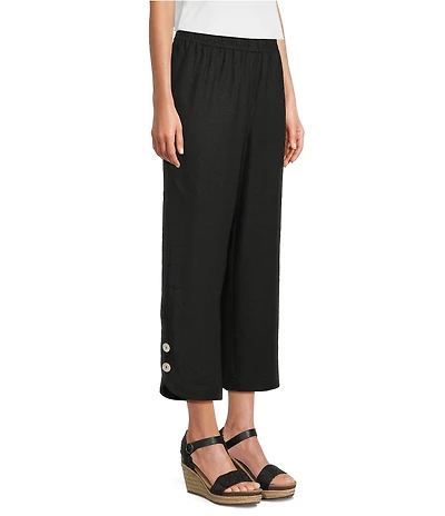 Ali Miles Petite Size Woven Button Detail Pull-On Ankle Pants