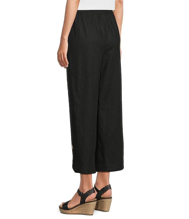 Ali Miles Petite Size Woven Button Detail Pull-On Ankle Pants