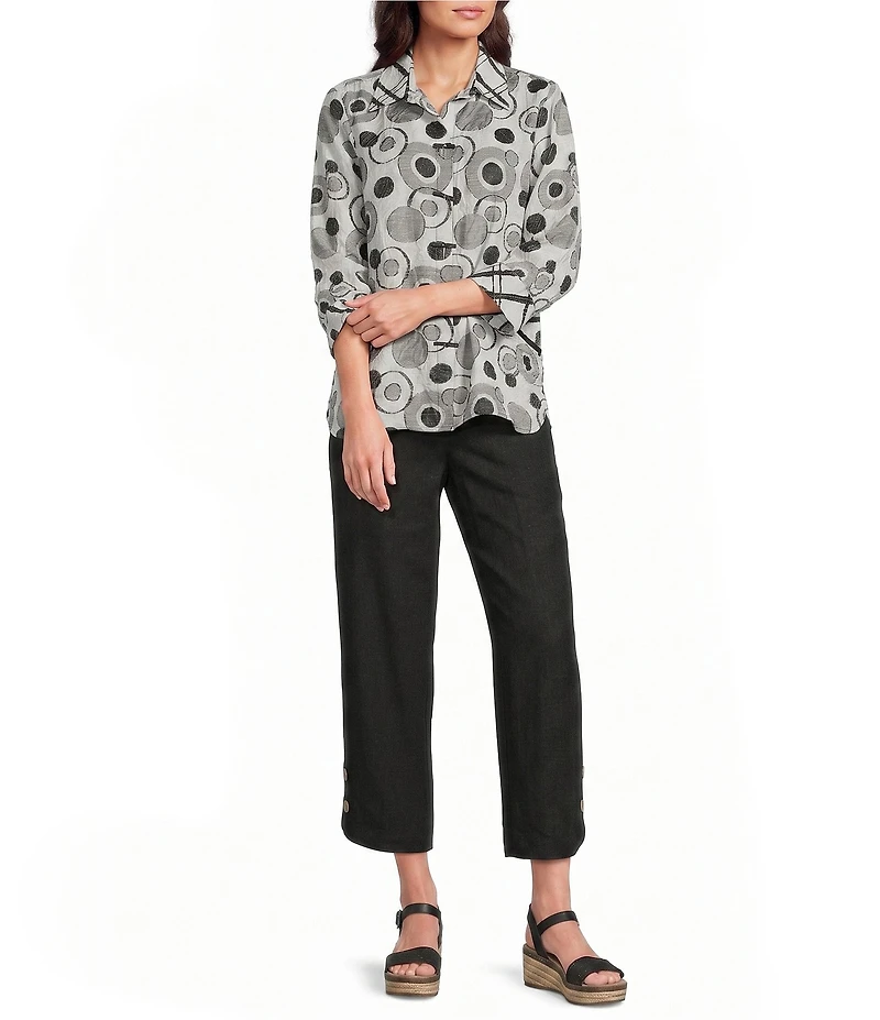 Ali Miles Petite Size Woven Button Detail Pull-On Ankle Pants
