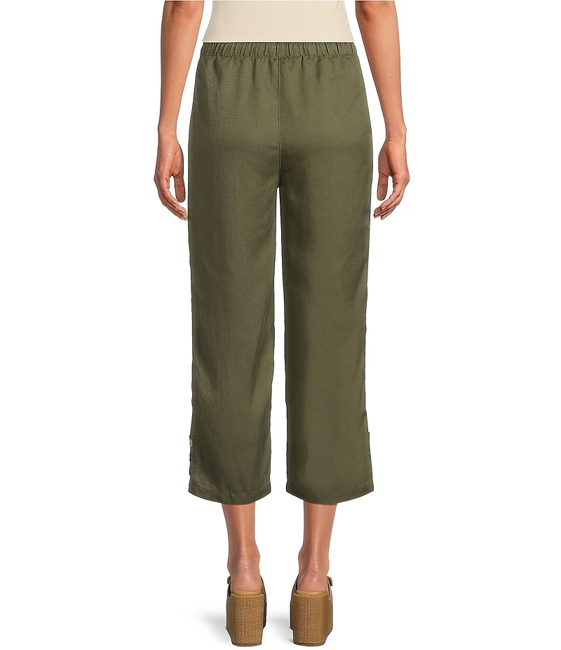 Ali Miles Petite Size Woven Drawstring Button Detail Hem Pants
