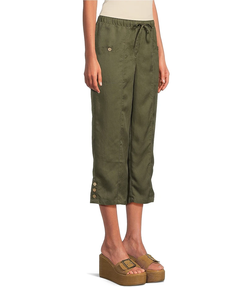 Ali Miles Petite Size Woven Drawstring Button Detail Hem Pants