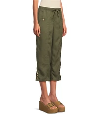 Ali Miles Petite Size Woven Drawstring Button Detail Hem Pants