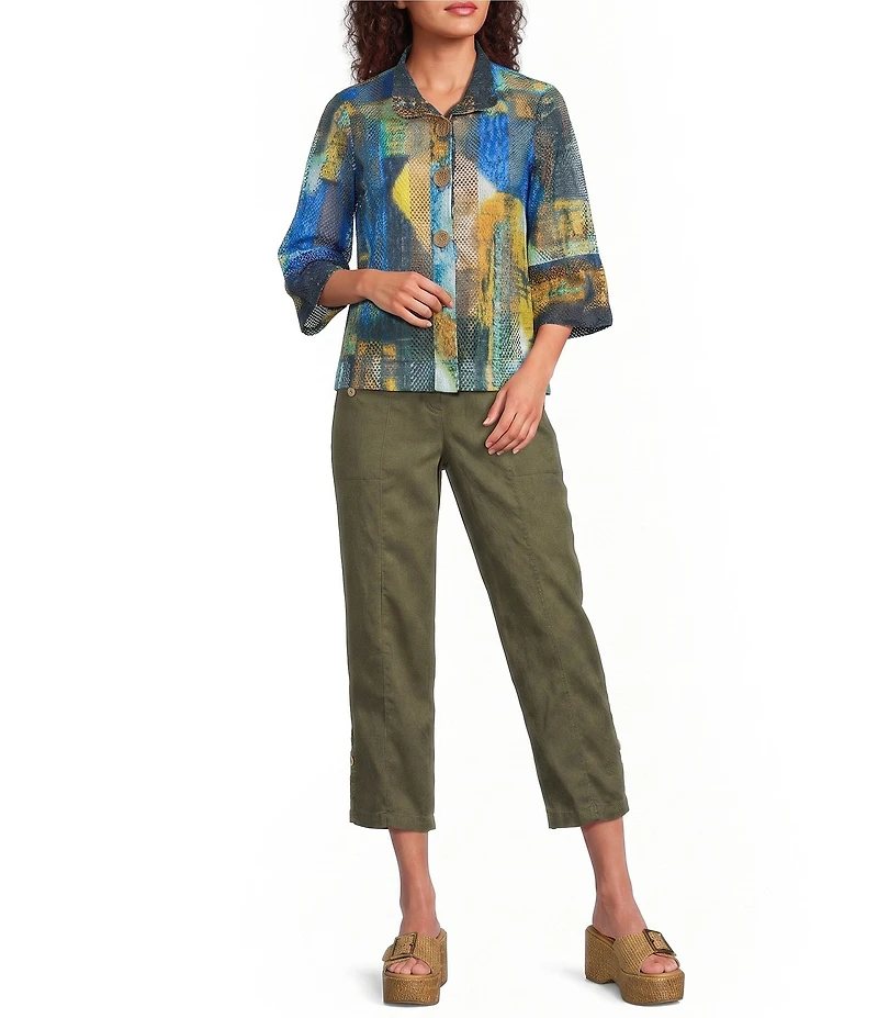 Ali Miles Petite Size Woven Drawstring Button Detail Hem Pants
