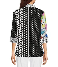 Ali Miles Petite Size Woven Abstract Print Wire Collar 3/4 Sleeve Button Front Tunic