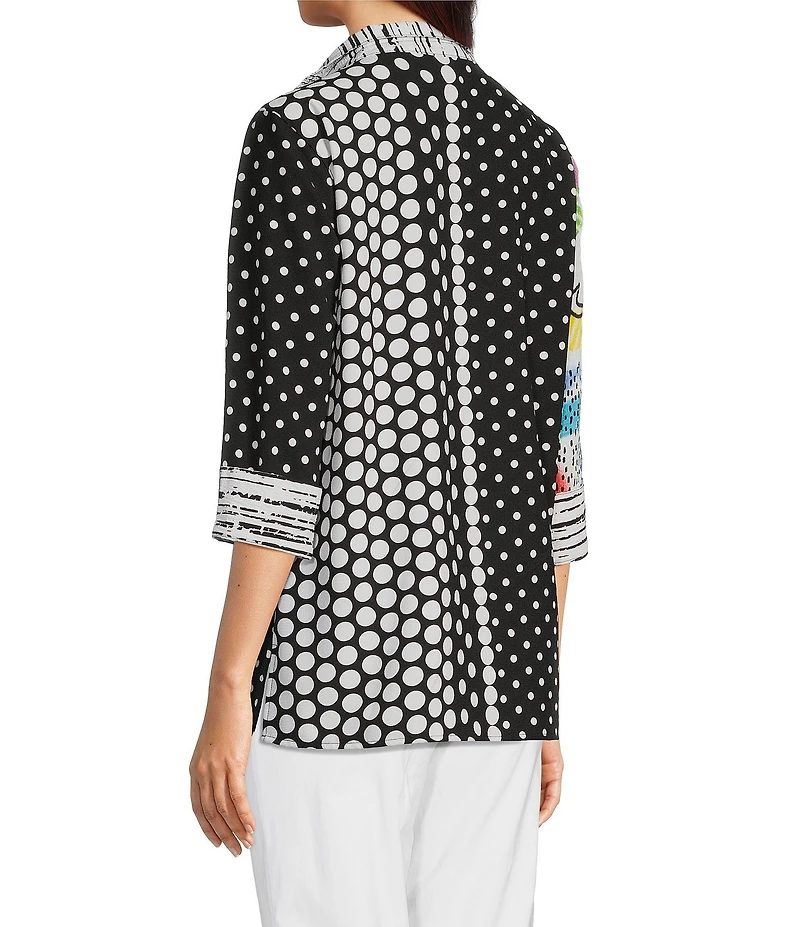 Ali Miles Petite Size Woven Abstract Print Wire Collar 3/4 Sleeve Button Front Tunic