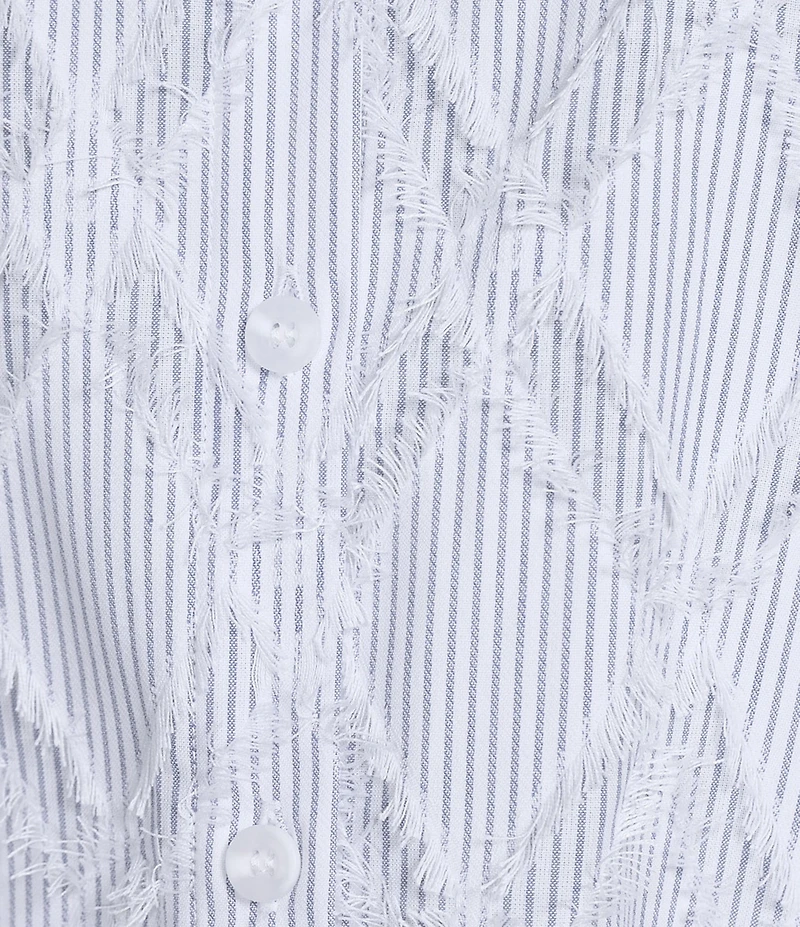 Ali Miles Petite Size Yarn-Dye Clipped Jacquard Printed Point Collar Short Sleeve Button Front Shirt