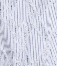 Ali Miles Petite Size Yarn-Dye Clipped Jacquard Printed Point Collar Short Sleeve Button Front Shirt