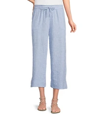 Ali Miles Petite Size Yarn-Dyed Striped Drawcord Cropped Pants