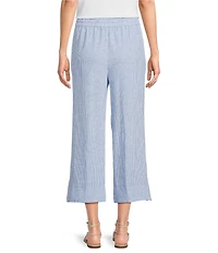 Ali Miles Petite Size Yarn-Dyed Striped Drawcord Cropped Pants