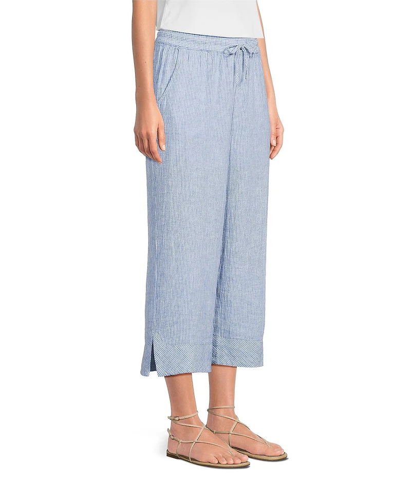 Ali Miles Petite Size Yarn-Dyed Striped Drawcord Cropped Pants