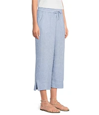 Ali Miles Petite Size Yarn-Dyed Striped Drawcord Cropped Pants