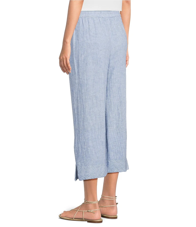 Ali Miles Petite Size Yarn-Dyed Striped Drawcord Cropped Pants