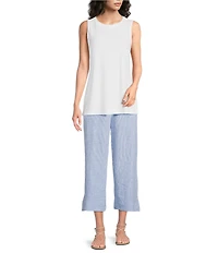 Ali Miles Petite Size Yarn-Dyed Striped Drawcord Cropped Pants