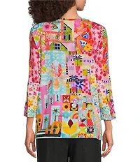 Ali Miles Pink Multi Print Round Nek 3/4 Sleeve Tunic