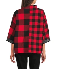 Ali Miles Plaid Knit Funnel Neck Dolman Sleeve Sweater