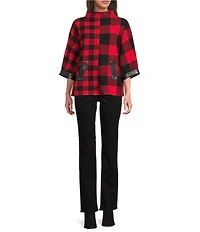 Ali Miles Plaid Knit Funnel Neck Dolman Sleeve Sweater