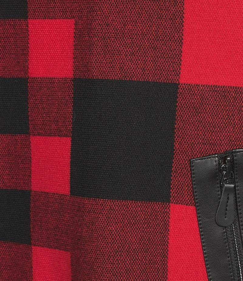 Ali Miles Plaid Knit Funnel Neck Dolman Sleeve Sweater