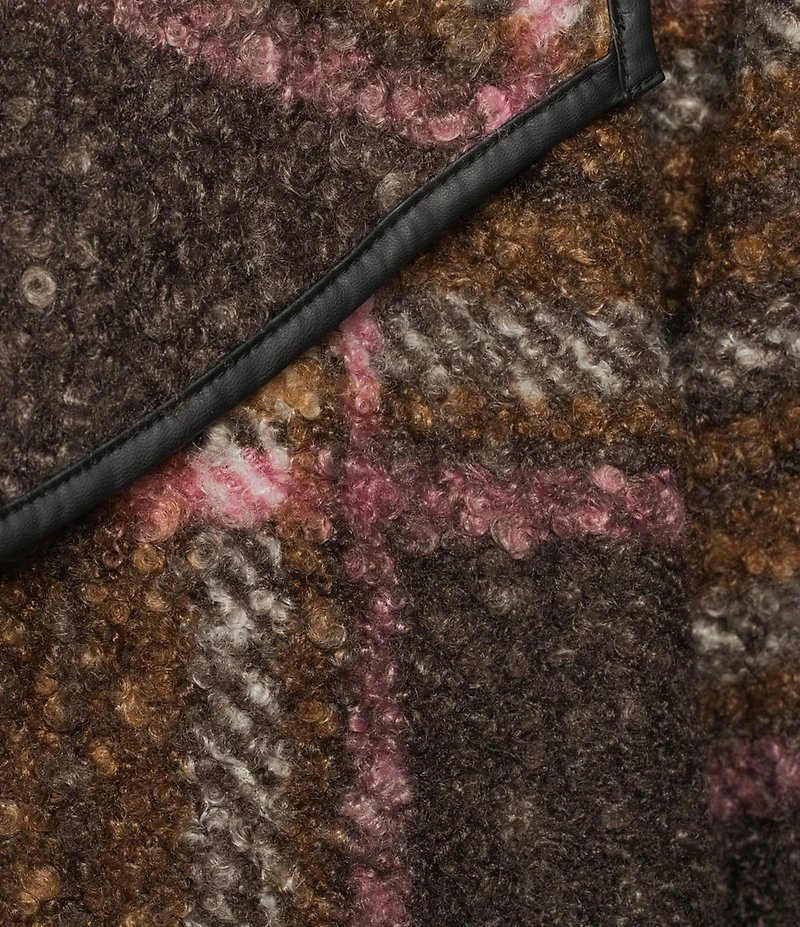 Ali Miles Plaid Printed Boucle Shawl Collar Long Sleeve Open Front Jacket