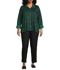 Ali Miles Plus Size Abstract Dotted Mock Neck Elbow Sleeve Zip-Front Tunic