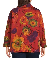 Ali Miles Plus Size Abstract Floral Cowl Neck 3/4 Sleeve Textured Knit Tunic
