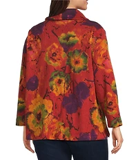 Ali Miles Plus Size Abstract Floral Cowl Neck 3/4 Sleeve Textured Knit Tunic