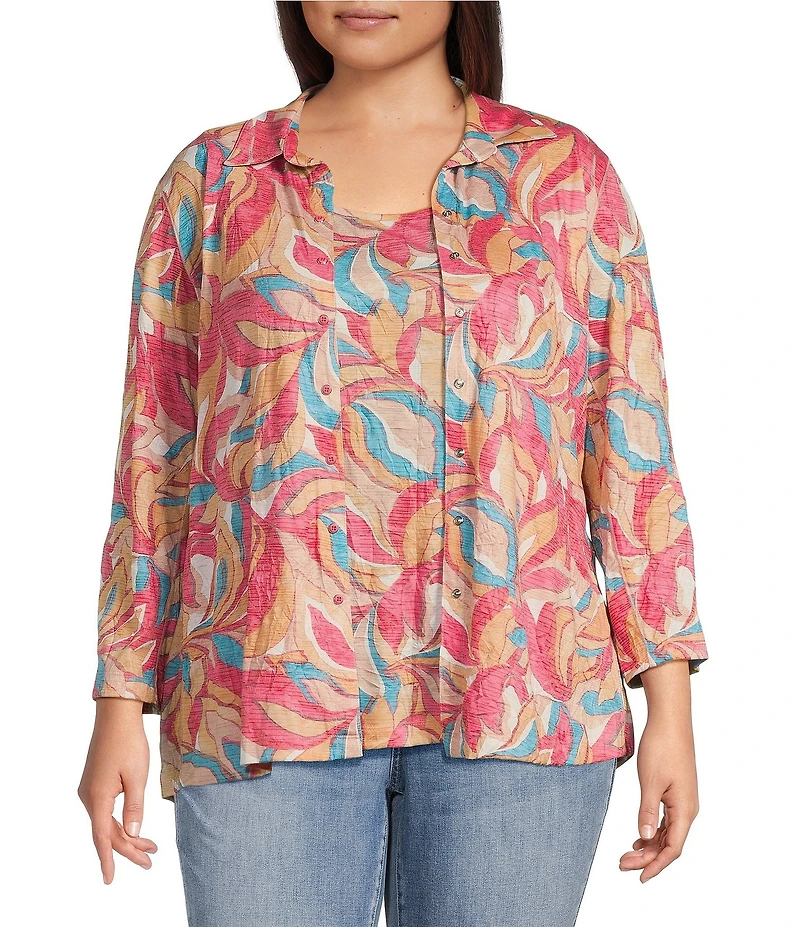 Ali Miles Plus Size Abstract Print Button Front Tank Set