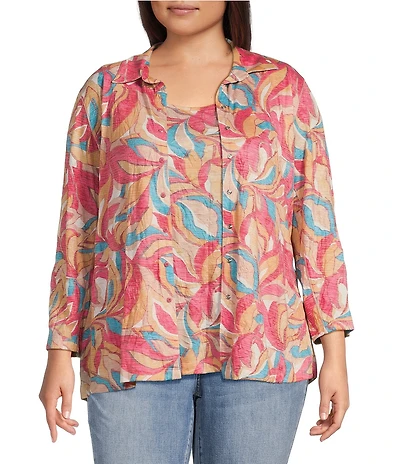 Ali Miles Plus Size Abstract Print Button Front Tank Set