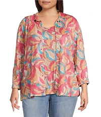 Ali Miles Plus Size Abstract Print Button Front Tank Set