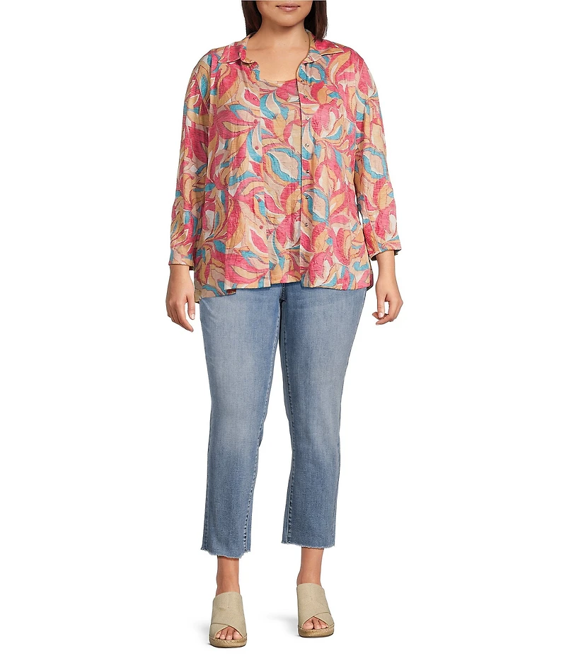 Ali Miles Plus Size Abstract Print Button Front Tank Set
