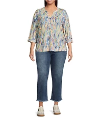 Ali Miles Plus Size Abstract Print Split V-Neck 3/4 Roll-Tab Sleeve Tunic