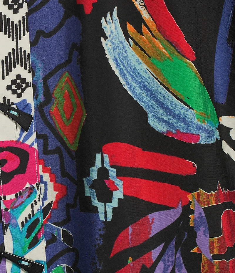 Ali Miles Plus Size Abstract Printed Woven Wire Collar 3/4 Sleeve Button Front Tunic