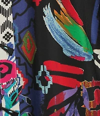 Ali Miles Plus Size Abstract Printed Woven Wire Collar 3/4 Sleeve Button Front Tunic