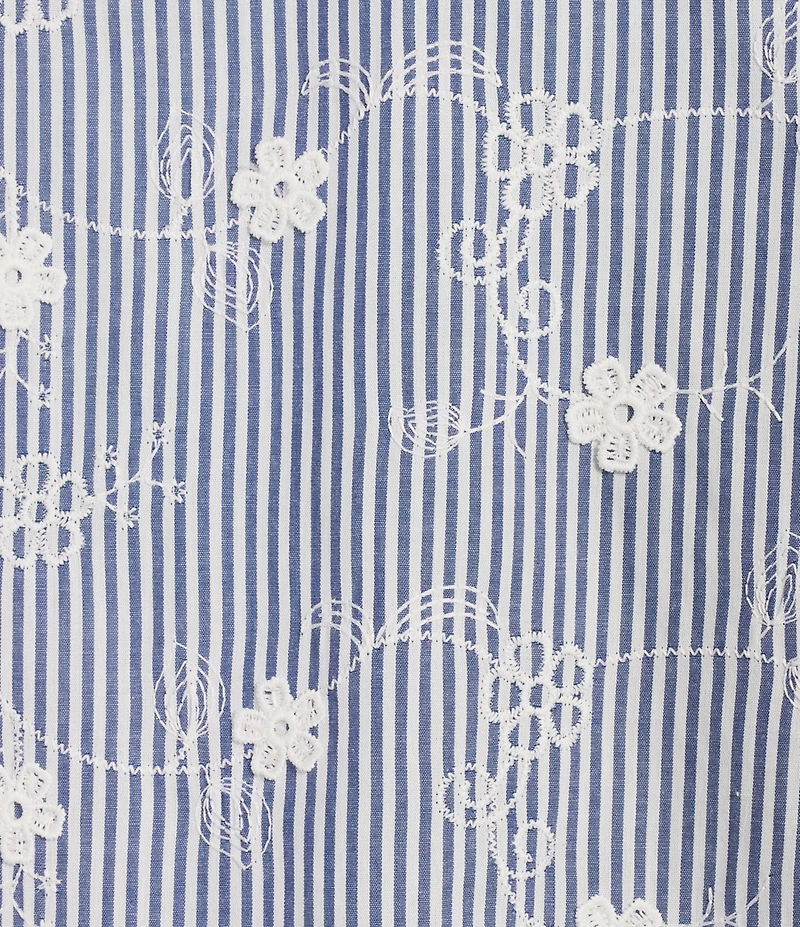 Ali Miles Plus Size All Over Embroidered Floral Eyelet Point Collar 3/4 Sleeve Button Front Tunic