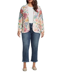 Ali Miles Plus Size All Over Floral Notch Lapel Collar Long Sleeve Button Front Sequin Jacket