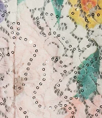 Ali Miles Plus Size All Over Floral Notch Lapel Collar Long Sleeve Button Front Sequin Jacket