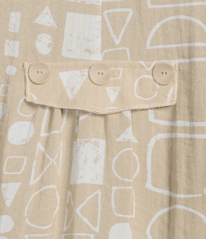 Ali Miles Plus Size All-Over Geo Print Point Collar 3/4 Cinch Sleeve Button-Front Tunic