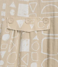 Ali Miles Plus Size All-Over Geo Print Point Collar 3/4 Cinch Sleeve Button-Front Tunic