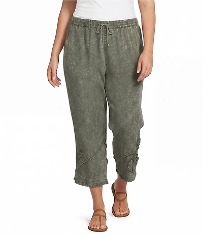Ali Miles Plus Size Coordinating Applique Drawstring Straight Pull-On Pants
