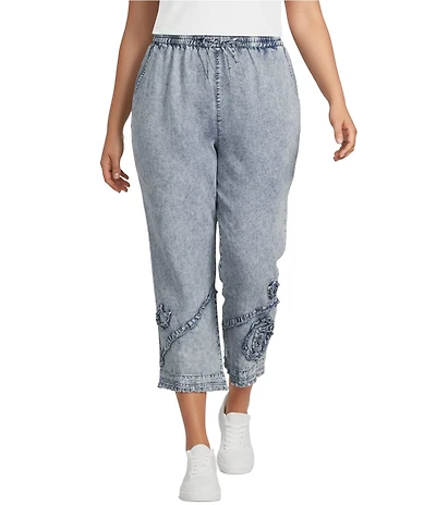 Ali Miles Plus Size Coordinating Applique Drawstring Straight Pull-On Pants