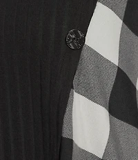 Ali Miles Plus Size Brushed Buffalo Plaid Textured Knit Cowl Neck 3/4 Sleeve Pullover Tunic