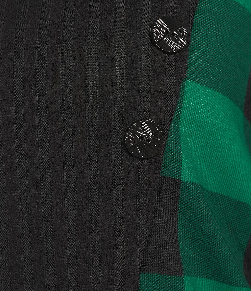 Ali Miles Plus Size Brushed Buffalo Plaid Textured Knit Cowl Neck 3/4 Sleeve Pullover Tunic