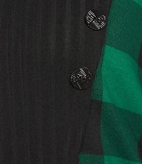 Ali Miles Plus Size Brushed Buffalo Plaid Textured Knit Cowl Neck 3/4 Sleeve Pullover Tunic