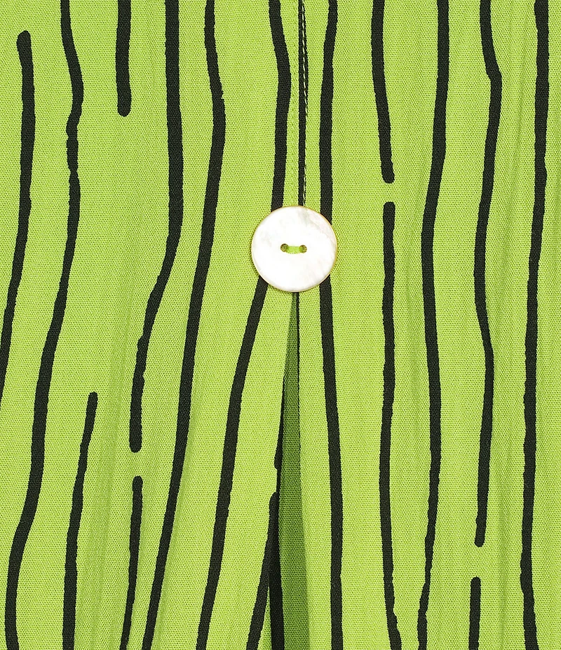 Ali Miles Plus Size Crinkle Woven Abstract Stripe Wire Collar 3/4 Sleeve Button-Front Tunic