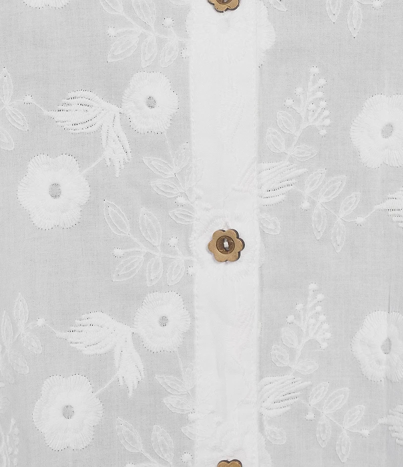 Ali Miles Plus Size Embroidered Eyelet Floral Stand Collar 3/4 Sleeve Button-Front Tunic