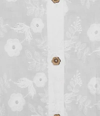 Ali Miles Plus Size Embroidered Eyelet Floral Stand Collar 3/4 Sleeve Button-Front Tunic