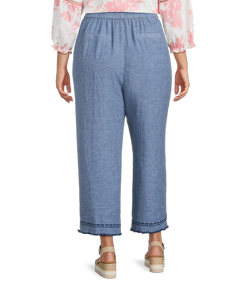 Ali Miles Plus Size Embroidered Frayed Hem Pull-On Pants