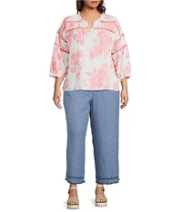 Ali Miles Plus Size Embroidered Frayed Hem Pull-On Pants