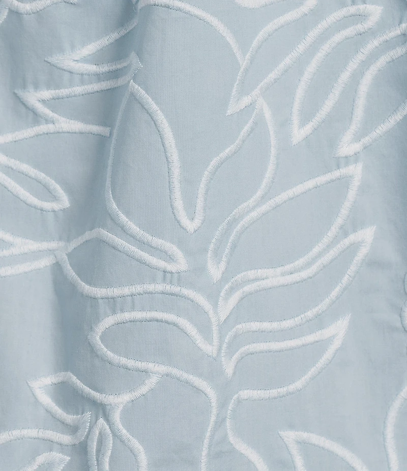 Ali Miles Plus Size Embroidered Leaf Pattern Split V-Neck 3/4 Tie Sleeve Tunic