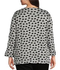 Ali Miles Plus Size Jacquard Knit Dotted Round Neck 3/4 Sleeve Tunic